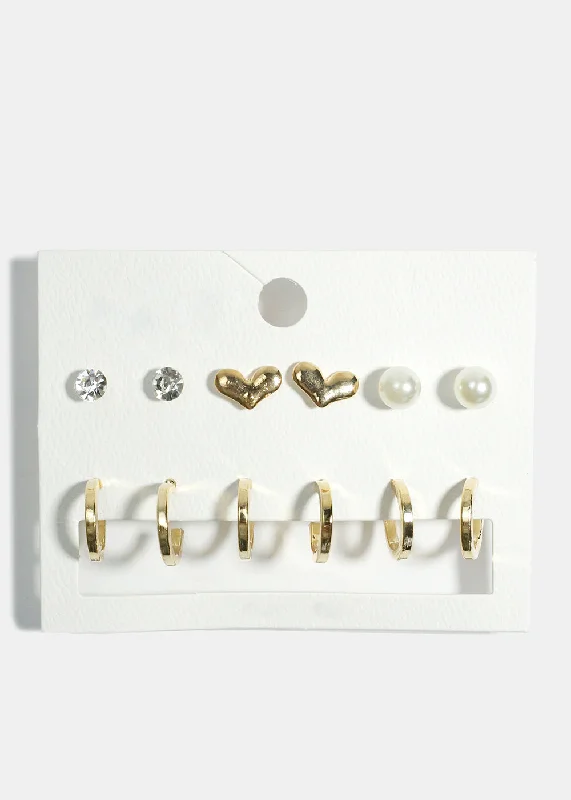 6-Pair Hoop & Stud Earrings Set