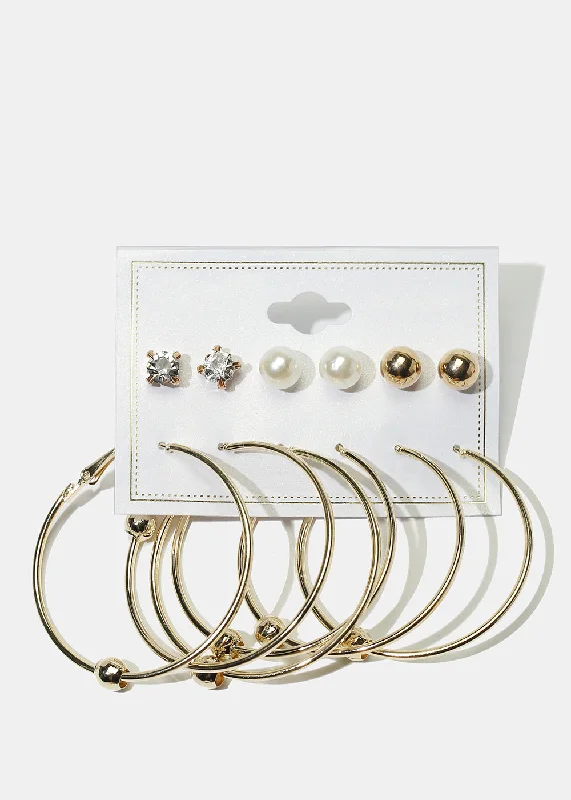 6-Pair Multi Stud & Hoop Earrings