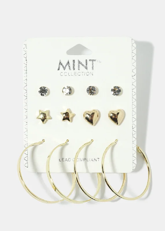 6-Pair Star Stud & Hoop Earrings