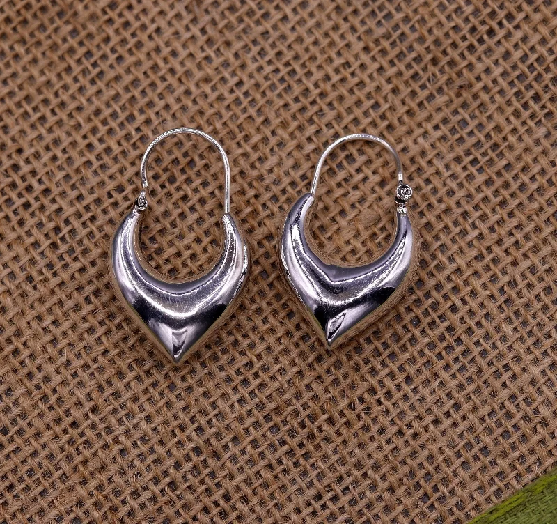 925 sterling pure silver handmade vintage customized design fabulous unisex hoops earrings kundal, ethnic bali tribal jewelry india s861