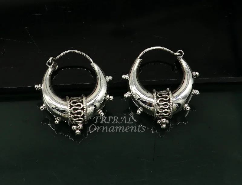 925 sterling silver handmade unique traditional cultural ethnic hoops earring bali for men's or girl's best dancing jewelry s1124