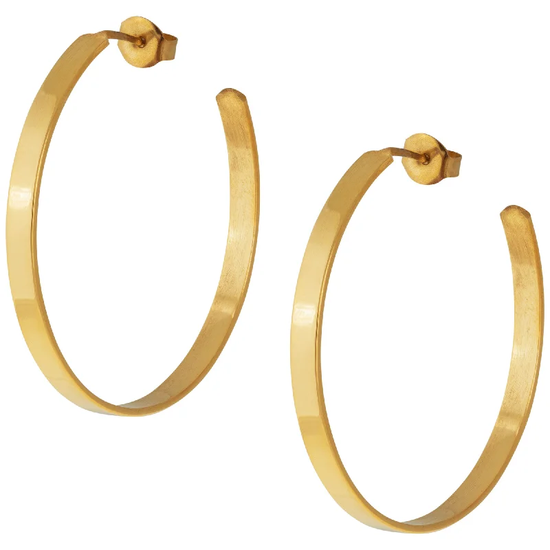 Flat Hoop Golden Post Earrings