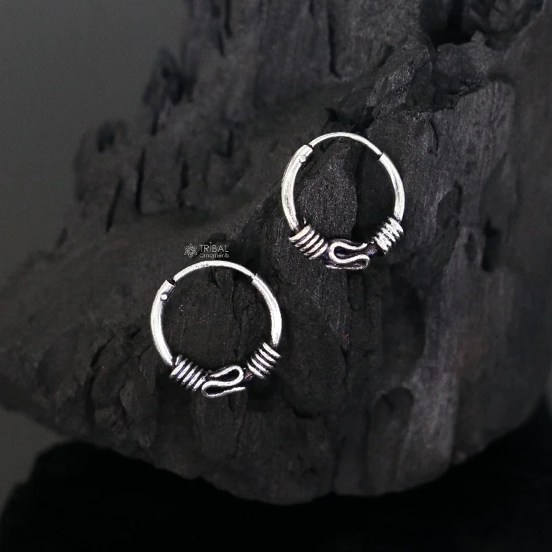 Amazing Cultural new fancy stylish small  925 sterling silver handmade hoops earrings bali ,pretty gifting bali tribal jewelry india s1217