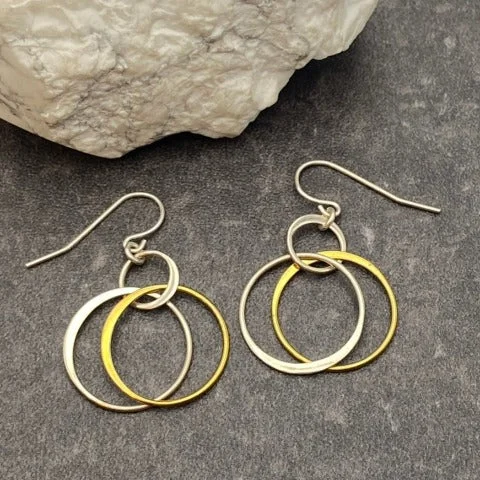 Brass and Silver 3 Ring Earrings