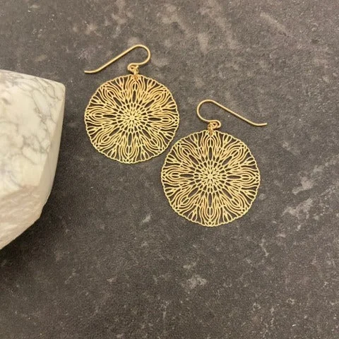 Brass Etched Flower Earrings