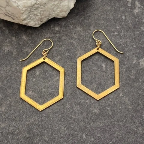 Brass Thick Hexagon Cut-Out Earrings