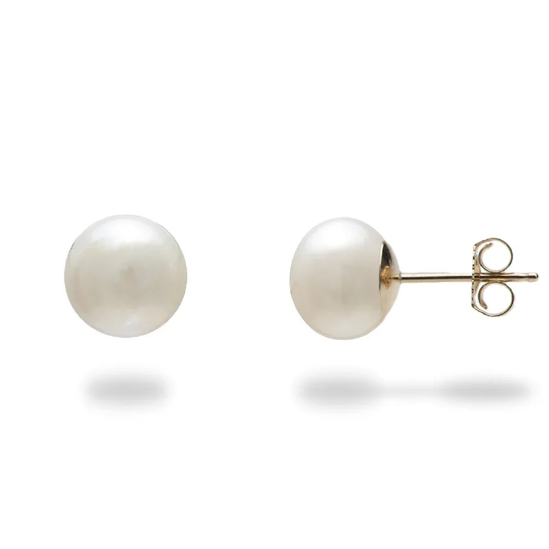 Button Freshwater Pearl Earrings in Gold - 8-9mm