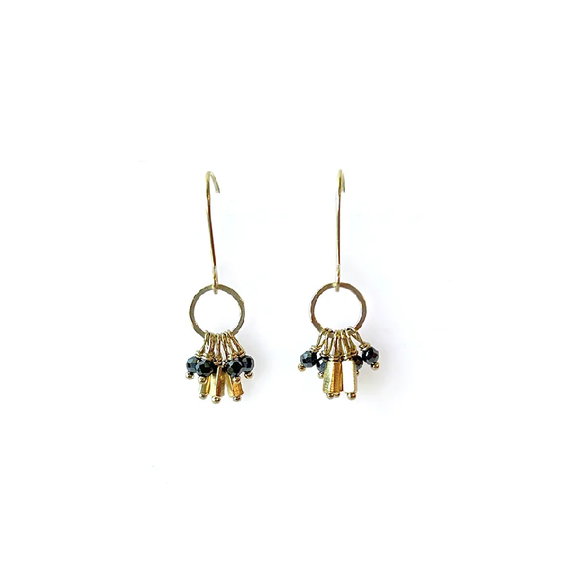 Seed Bead Tassle Earrings - Black Spinel + Vermeil