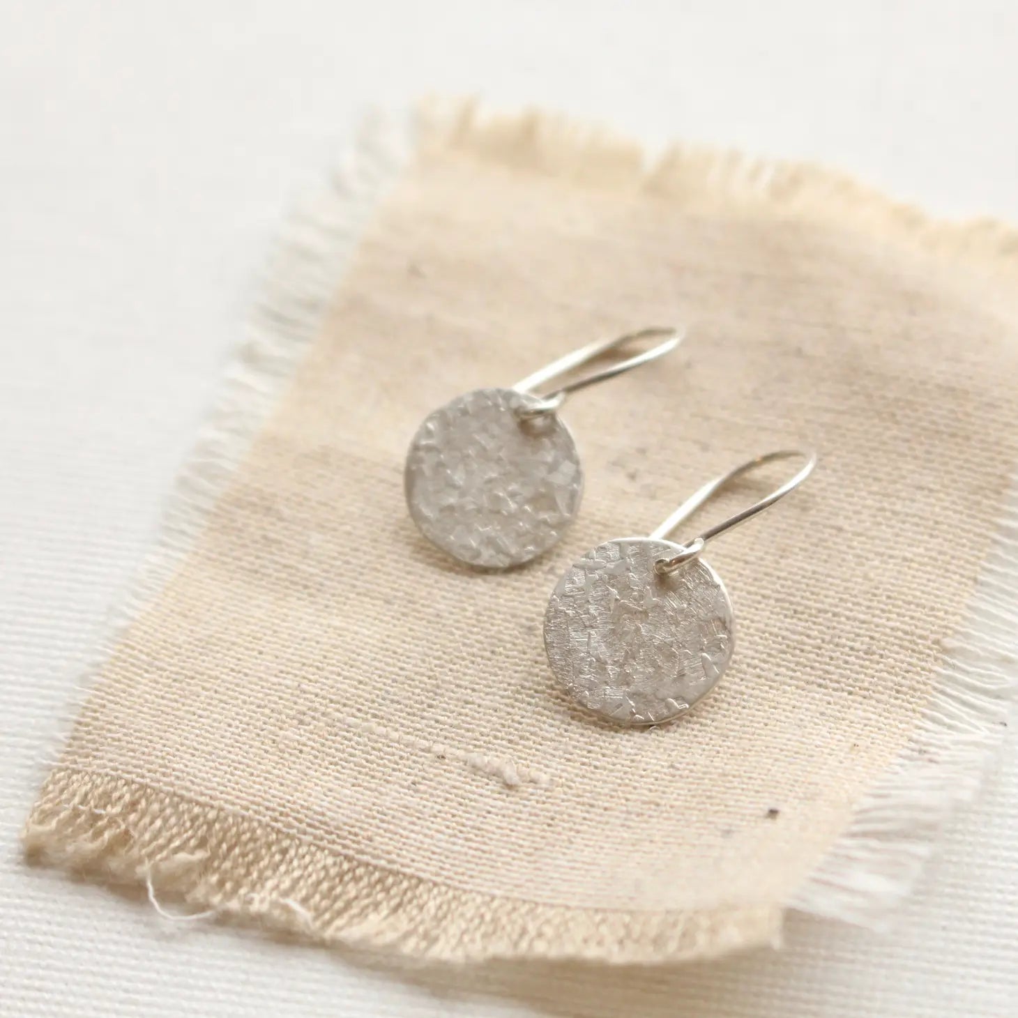 Textured Silver Disc Earrings