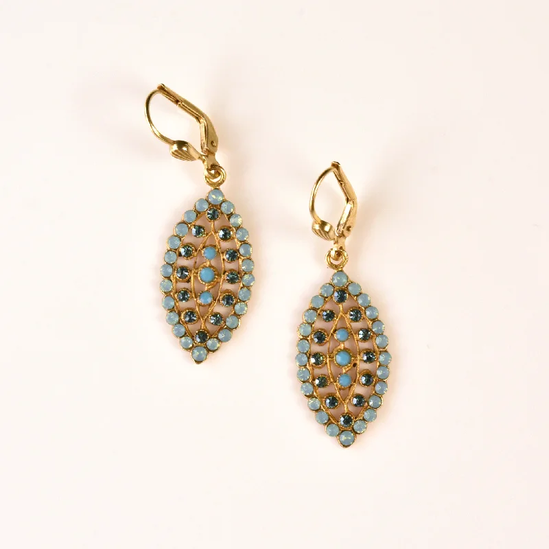 Crystal Almond Earrings in Aqua Tones