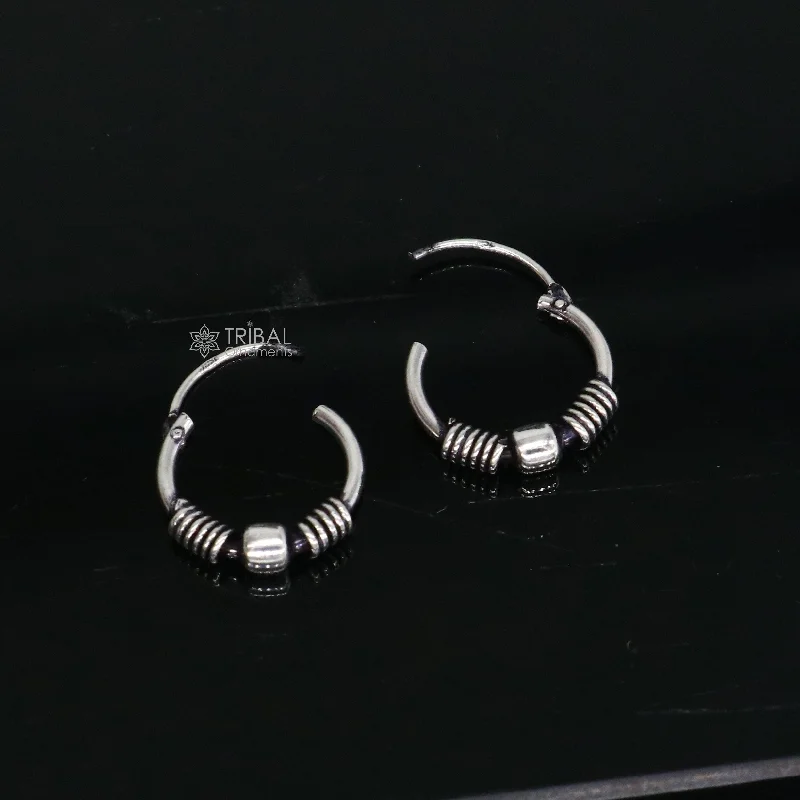 Exclusive new fancy stylish small  925 sterling silver handmade hoops earrings bali ,pretty gifting bali tribal jewelry india s1215