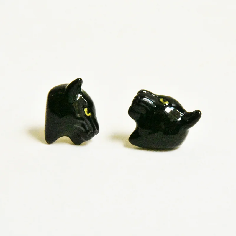 Flat Black Panther Post Earrings