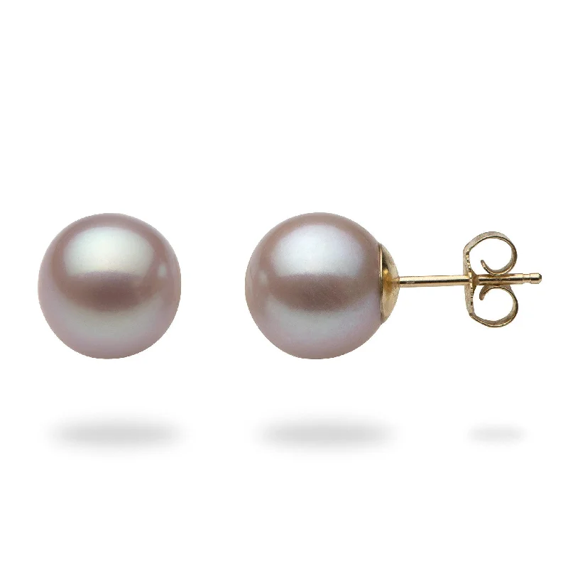 Freshwater Natural Color Pearl Earrings in Gold - 9-10mm