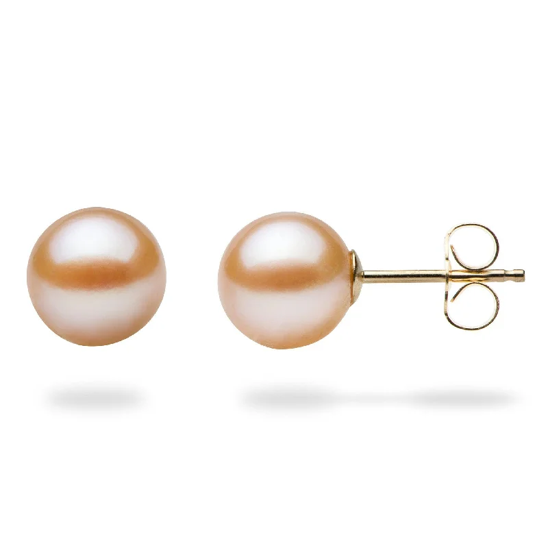 Peach Freshwater Pearl Earrings in Gold - 7-8mm