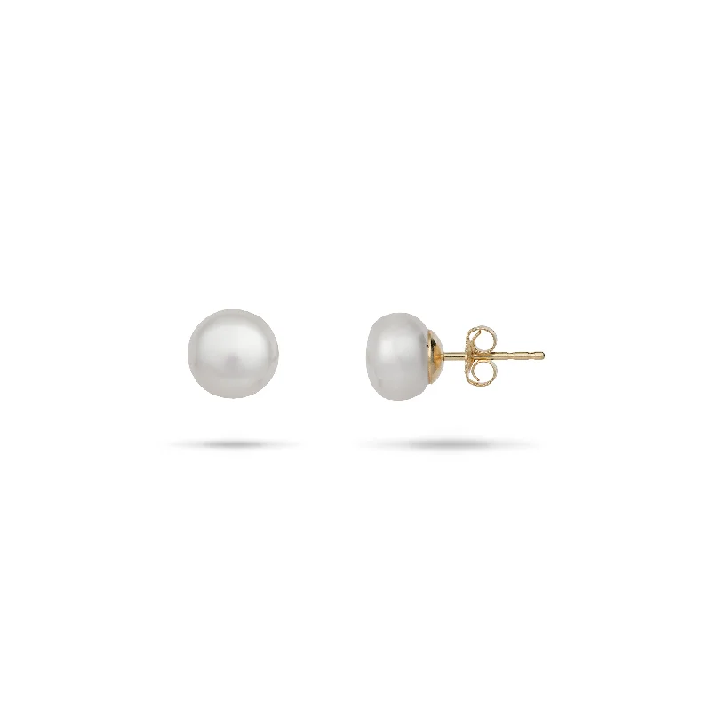 Button Freshwater Pearl Earrings in Gold - 8-9mm