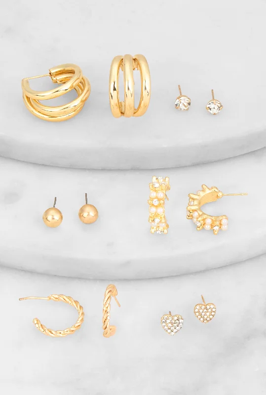 Assorted Hoop and Stud Earrings Set