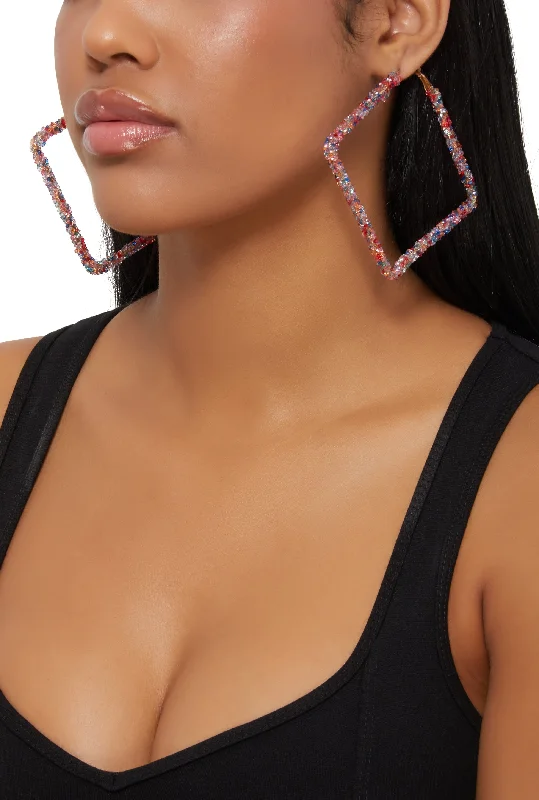 Geometric Shaped Rhinestone Encrusted Hoop Earrings