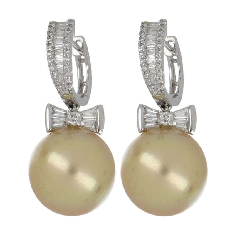 Gold Pearl Earrings (Gold Pearl White Diamond 0.5 cts. White Diamond Included cts.)