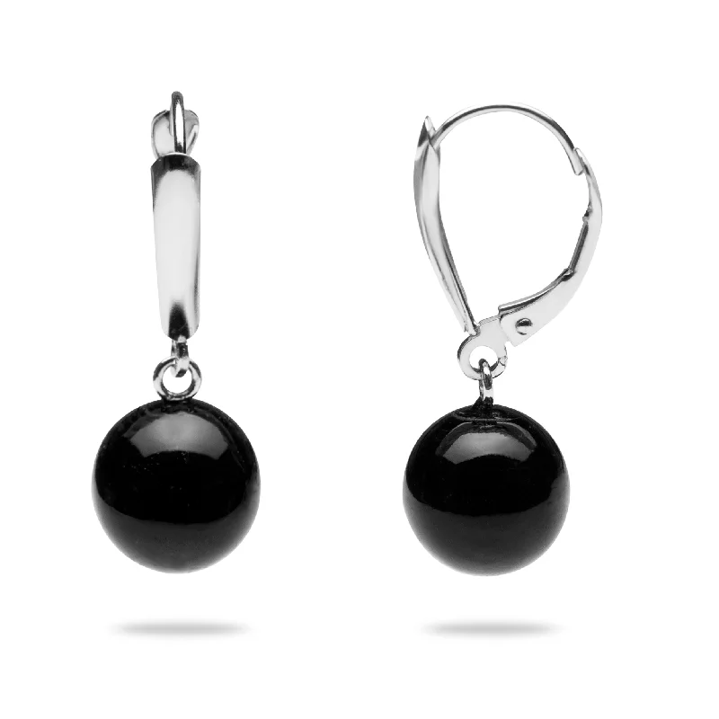 Hawaiian Black Coral Earrings in White Gold - 9-9.9mm