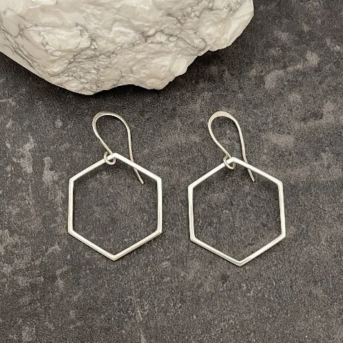 Hexagon Sterling Silver Earrings