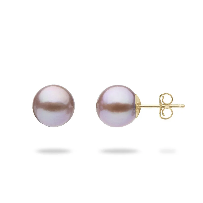 Lilac Freshwater Pearl Earrings in Gold - 9-10mm