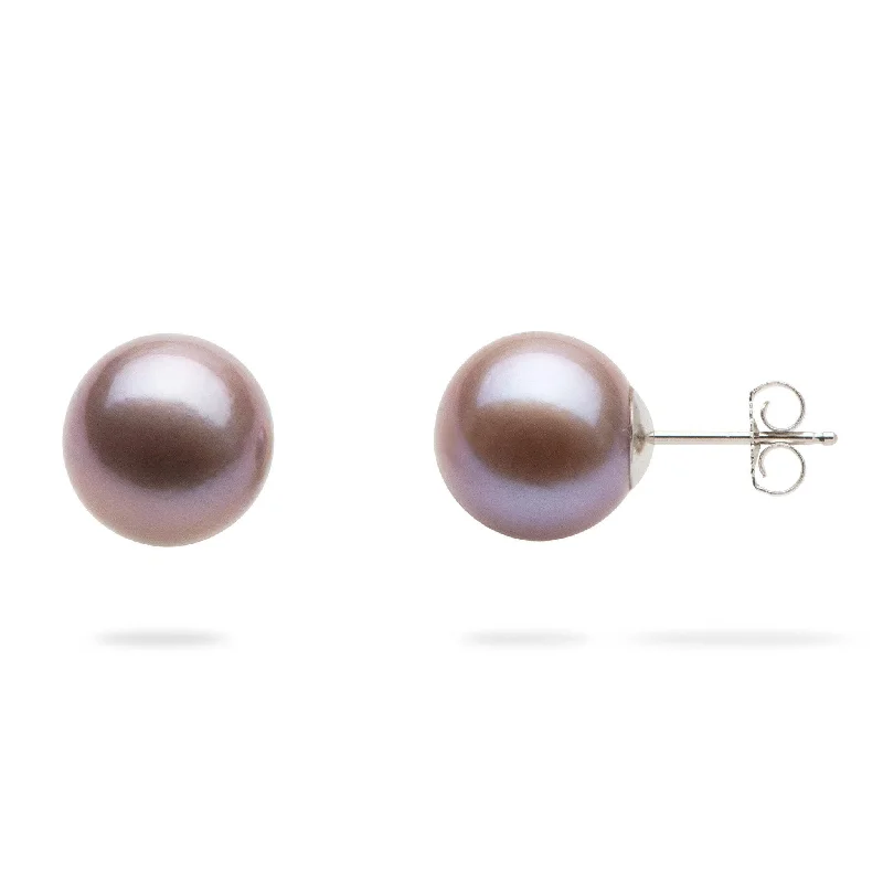 Lilac Freshwater Pearl Earrings in White Gold - 10-11mm