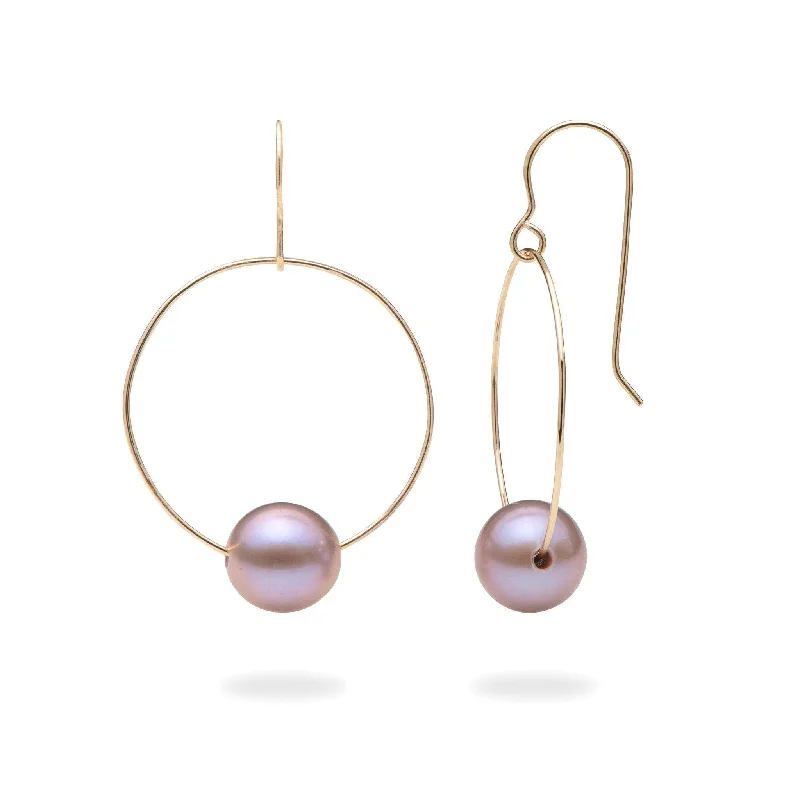 Lilac Freshwater Pearl Earrings in Gold - 9-10mm