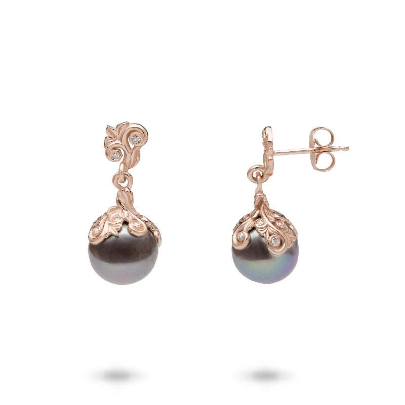 Living Heirloom Lilac Freshwater Pearl Earrings in Rose Gold with Diamonds - 21mm