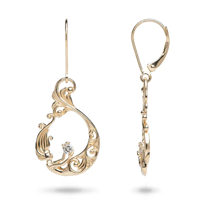 Living Heirloom Mermaid Earrings in Gold with Diamonds - 25mm