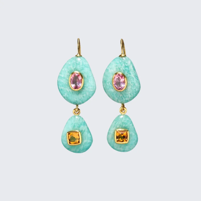 Stacked Stone Earrings in Amazonite