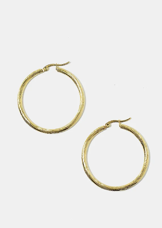 Medium Size Textured Hoop Earrings