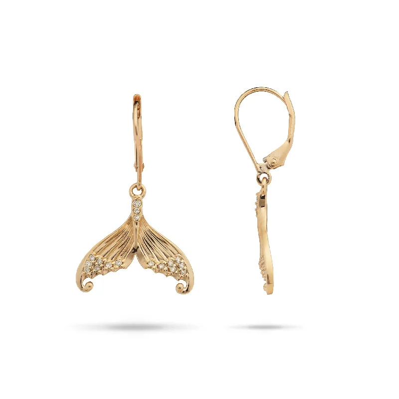 Moon & Star Mermaid Tail Earrings in Gold with Diamonds - 31mm