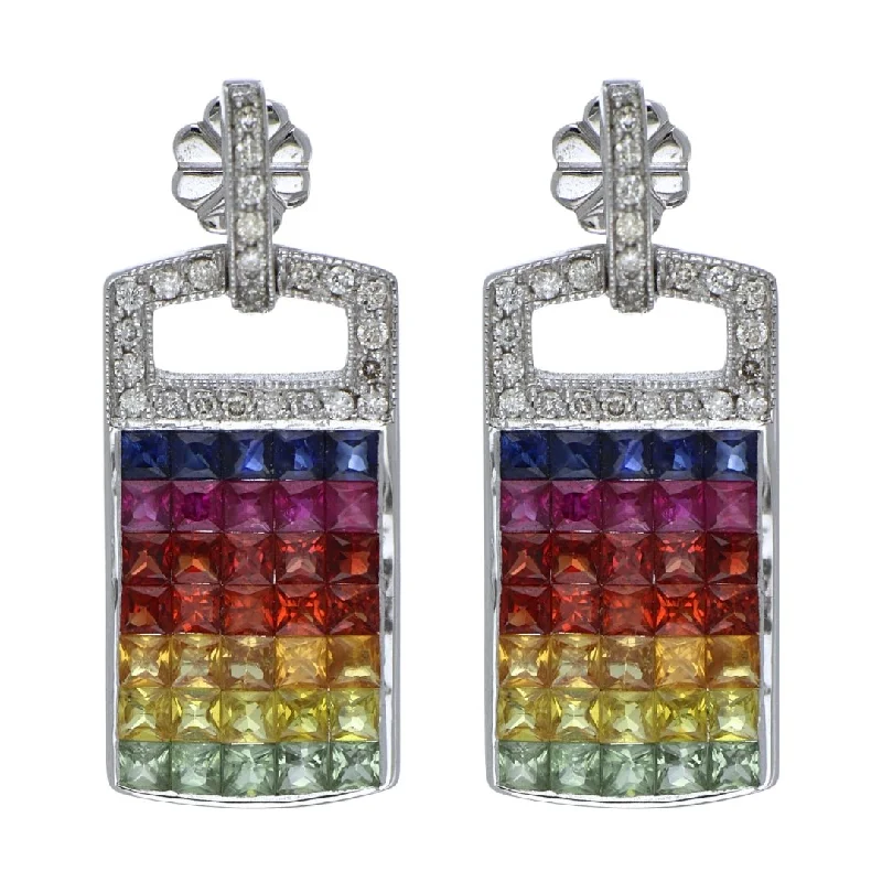 Multi-Color Sapphire Earrings (Multi-Color Sapphire 3.8 cts. White Diamond 0.37 cts.)