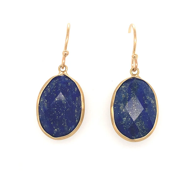 Oval Lapis Bezel Earrings