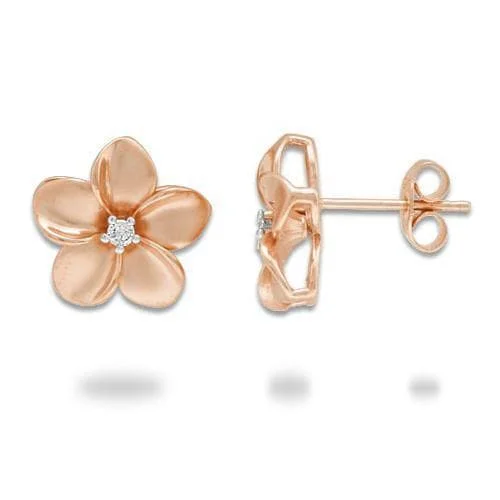 Plumeria Earrings in Rose Gold with Diamond - 13mm