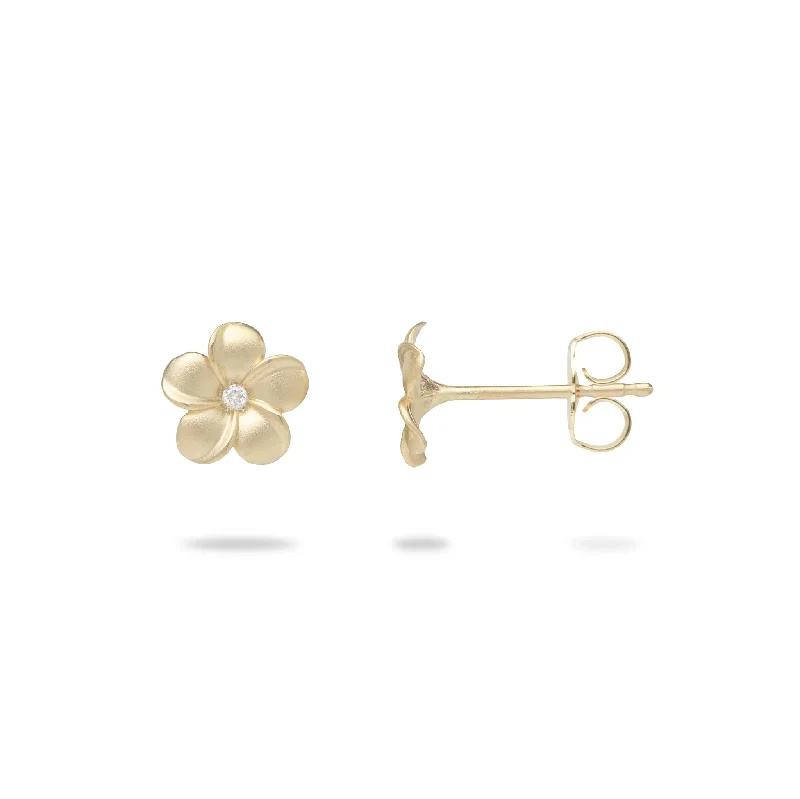 Plumeria Earrings in Gold with Diamonds - 5mm