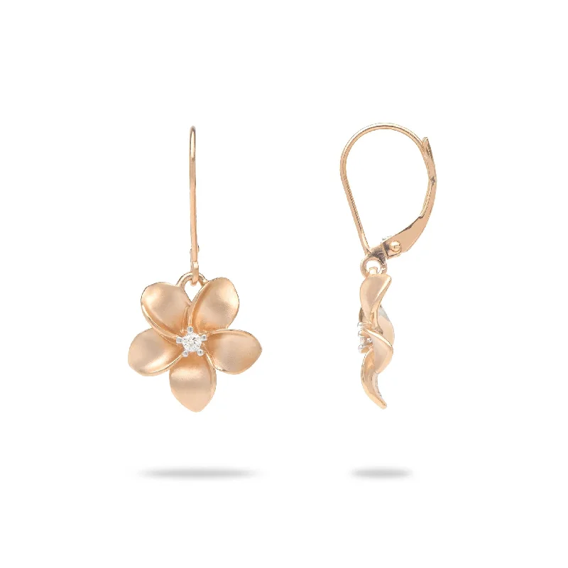 Plumeria Earrings in Rose Gold with Diamonds - 13mm