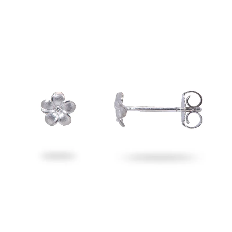 Plumeria Earrings in White Gold with Diamonds - 5mm