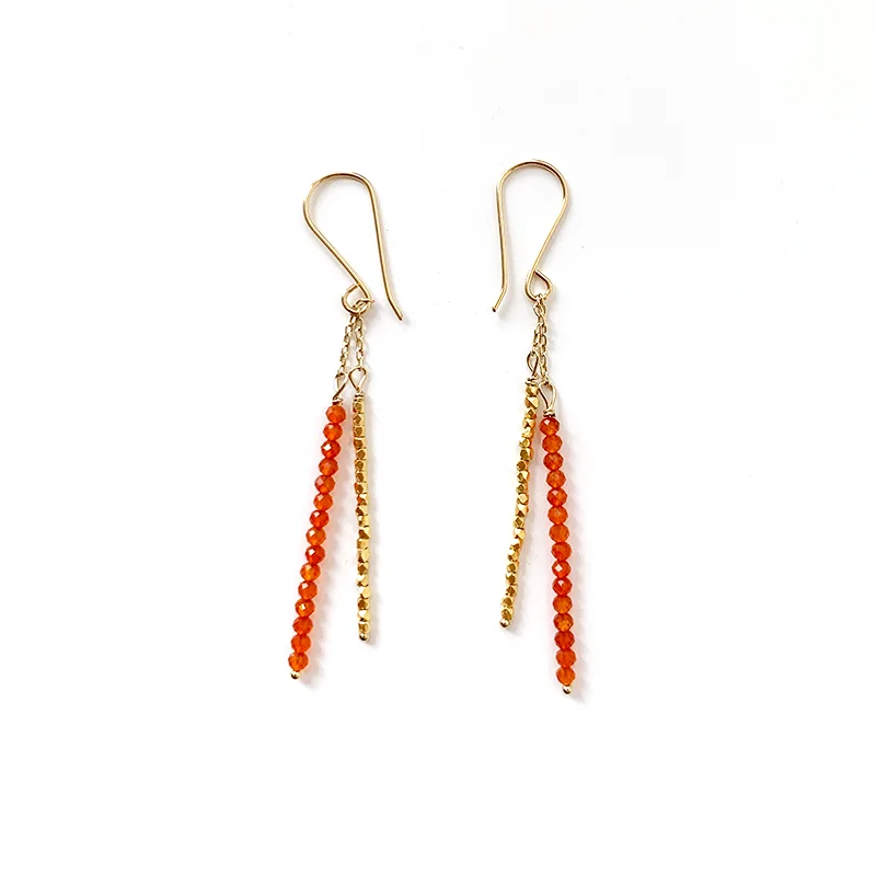 Seed Bead Quill Duo Earrings - Carnelian