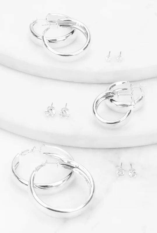 Cubic Zirconia Assorted Stud and Hoop Earrings Set