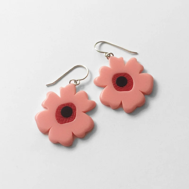 Small Pink Poppy Earrings