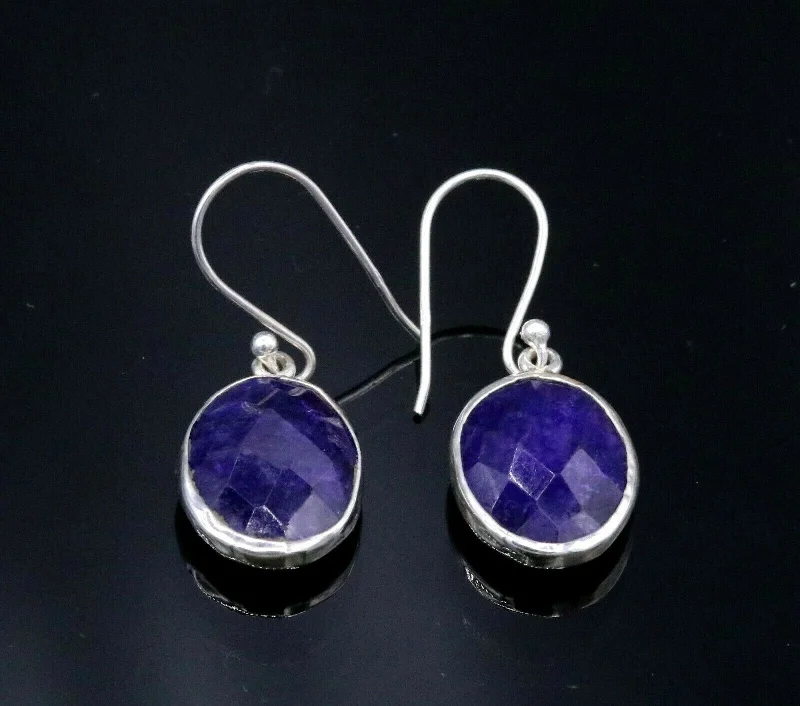 925 sterling silver handmade simulated sapphire hoops earrings  s144