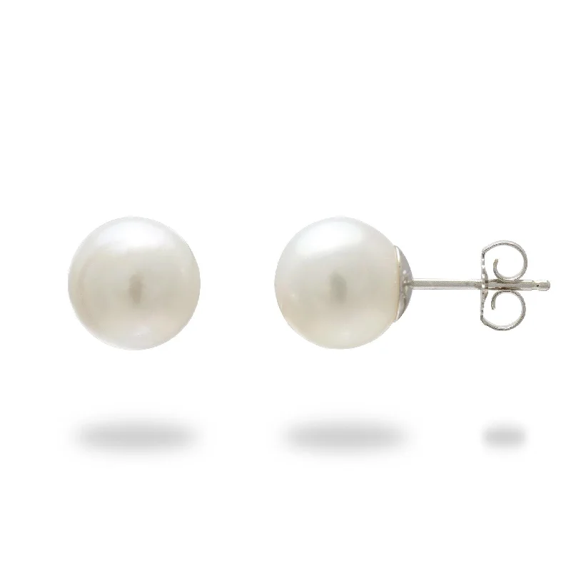 South Sea White Pearl Earrings in White Gold - 8-9mm