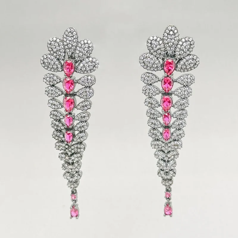 SS Pink & White CZ Dangle Earrings