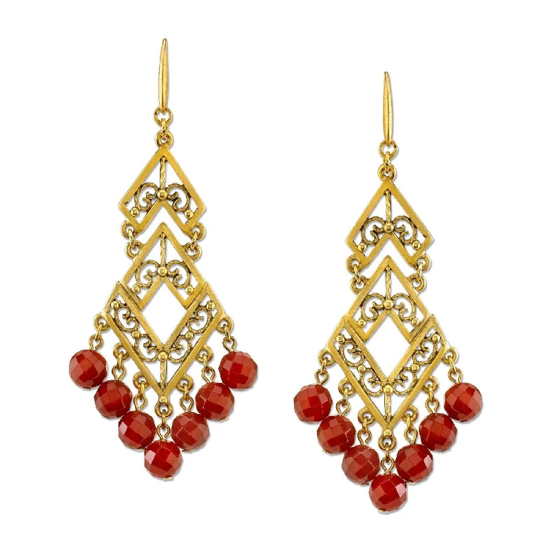 T.R.U. Antiqued Carnelian Gemstone Chevron Chandelier Earrings