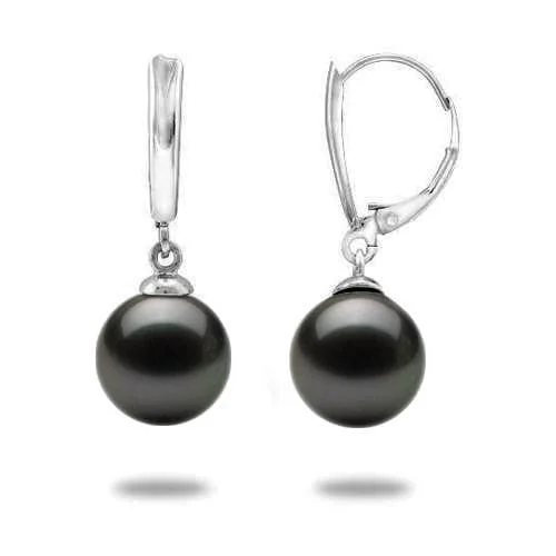 Tahitian Black Pearl Earrings in White Gold - 10-11mm