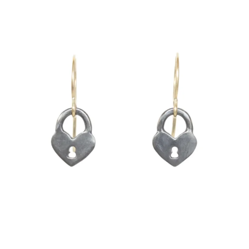 Tiny Mixed Metal Heart Lock Earrings