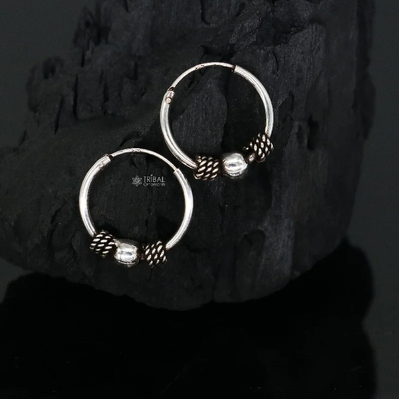 Traditional classical design stylish 925 sterling silver handmade hoops earrings bali ,pretty gifting bali tribal jewelry india s1214