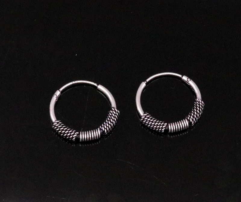 Ttraditional design stylish 925 sterling silver handmade fabulous hoops earrings bali , pretty gifting bali tribal jewelry india s613