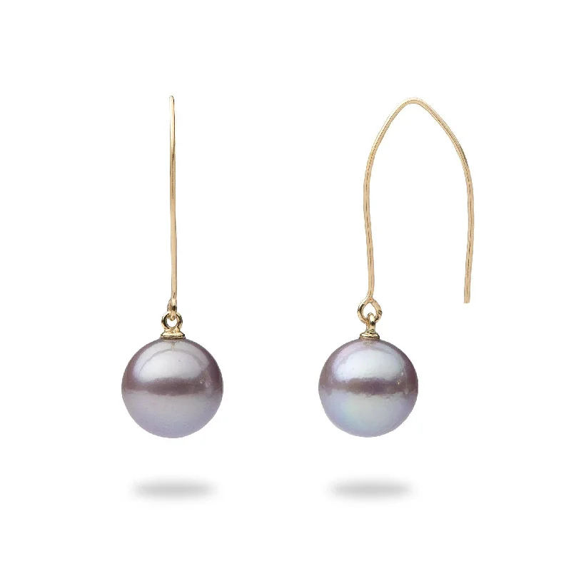 Ultraviolet Freshwater Pearl Hook Earrings in Gold - 10-11mm